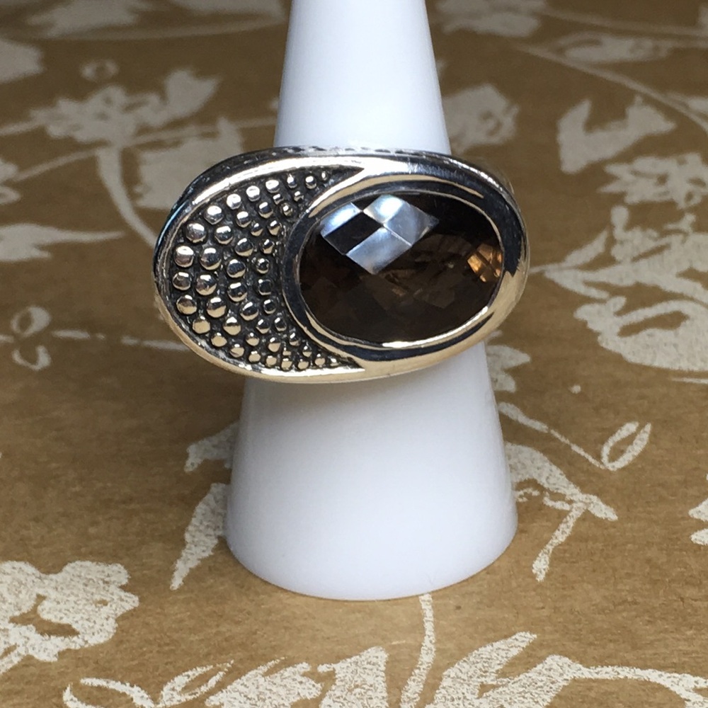 SALE Fantastic and Unusual 925 Sterling Silver and Smokey Quartz Gemstone Ring